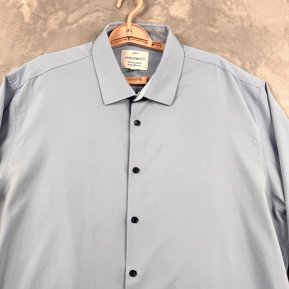 Con.struct‎ Cooling Comfort Shirt Mens 2XL Blue Slim Fit 4-Way Stretch Button Up